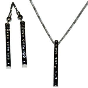 Silver Rhinestone Flute Earrings & Necklace Set Music Ear Rings Pendant Jewelry